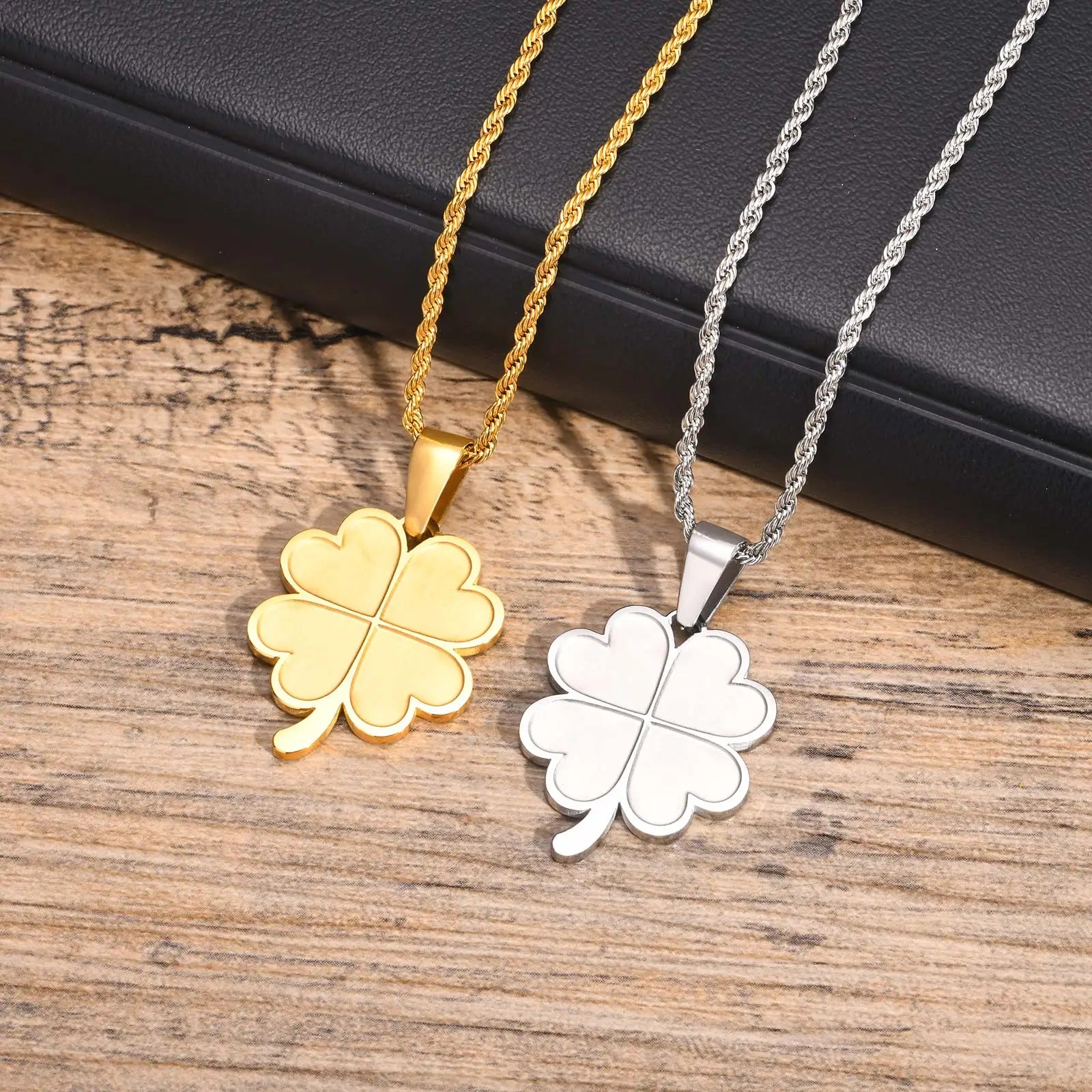 Four Leaf Clover Pendant Necklace — Stainless Steel