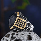 Vintage Gothic Style Black Stone Ring 316L Stainless Steel Craved Ring Men and Women Fashion Biker Jewelry Gift