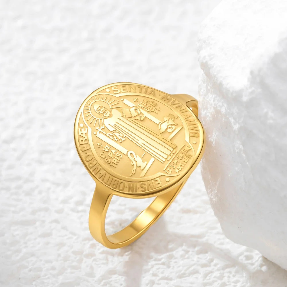 Saint Benedict of Nursia Ring for Men and Women — Stainless Steel