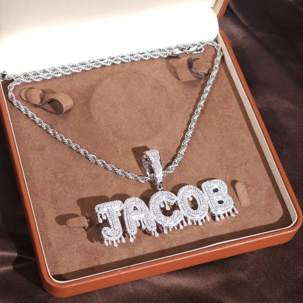 ICE CHARMI Custom Drop Water Letter Iced Out Bling CZ Stones Personalized Pendant Niche Necklace Luxury Jewelry Hiphop