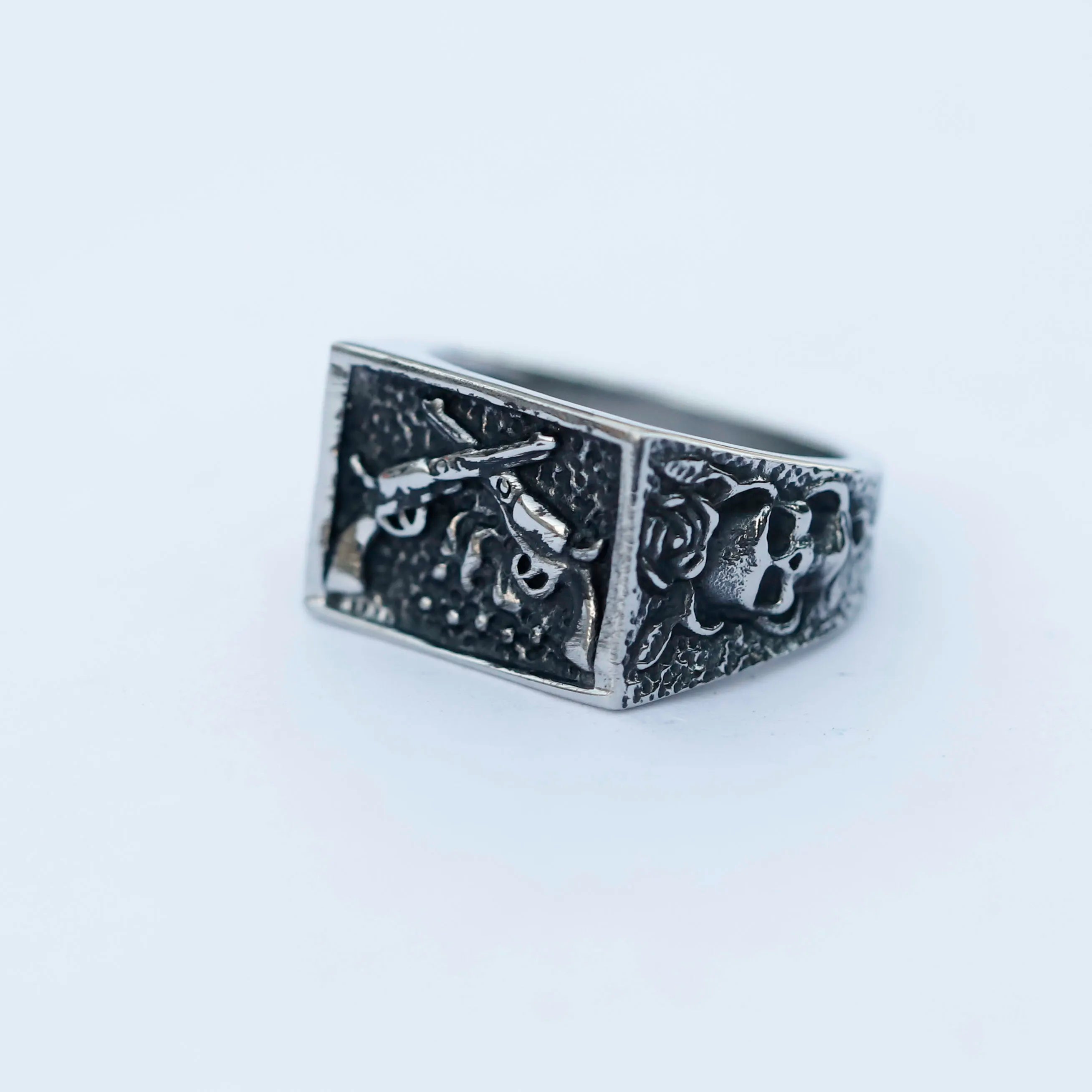 2023 NEW Men's 316L stainless-steel rings Punk Rock Gothic Pistol skull ring for teens fashion Jewelry for gift free