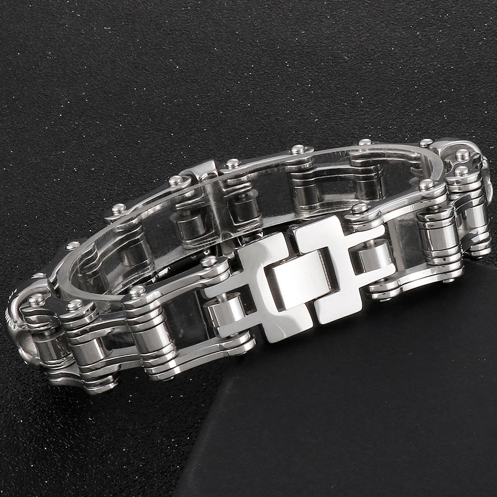 Men's Bike Skull Chain Bracelet Masculine Red Stainless Steel Skeleton Heads Link Bracelets Party Accessories for