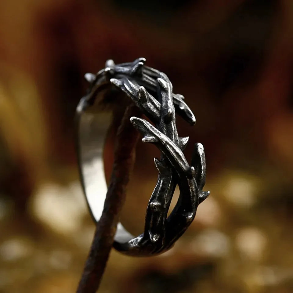 Jesus Crown Thorns Black Ring Vintage 316L Olive