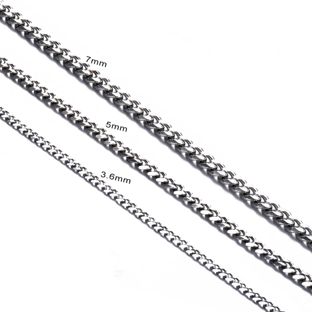 1 piece Size 3.6mm/5mm/7mm Men's Necklace Stainless Steel Cuban Link Chain Bracelet Necklace Steel Gold Black Color Male Jewelry