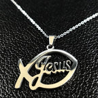 Stainless Steel Jesus Christ Male Necklaces Fish Christian Ichthys Fish Pendant Necklaces Jewelry Women or Men Collares