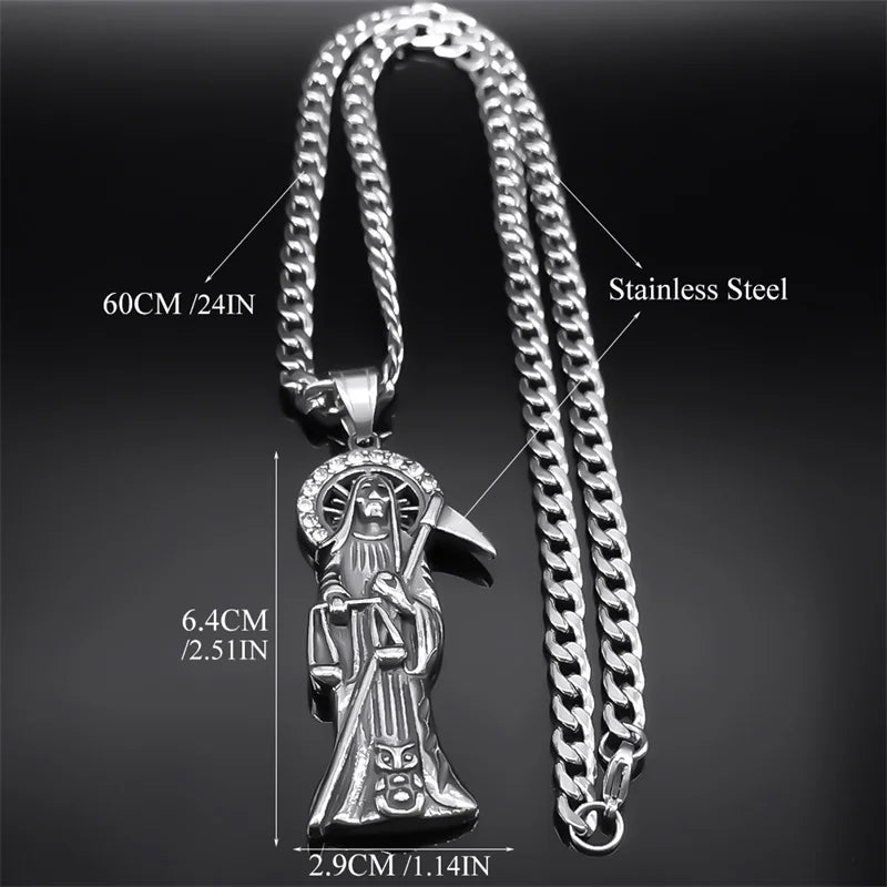 Santa Muerte Stainless Steel Pendant Necklace