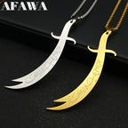 Islamic Imam Ali Zulfiqar Sword Pendant Necklace for Women Men Stainless Steel Gold Color Muslim Male Chain Jewelry