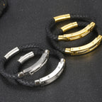 Gold Color Bracelets for Men 8MM Wide Braided Leather Rope Chain Bracelet CZ Stainless Steel Men's Arm Jewelry Birthday