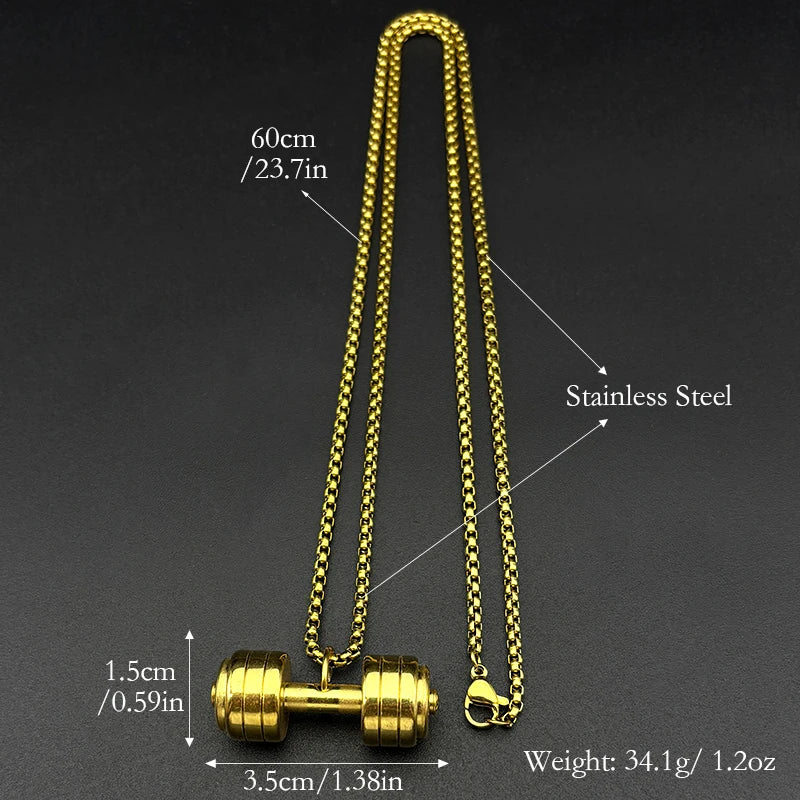 Dumbbell Fitness Pendant Necklace — Gold