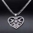 Wicca Heart Pentagram Pendant — Stainless
