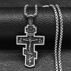 Orthodox Icon Cross Pendant Necklace — Stainless Steel