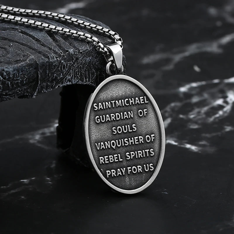 2024 New Men Stainless Steel Archangel St.Michael Guardian Pendant Necklaces Fashion Jewelry Creativity Chains Gifts