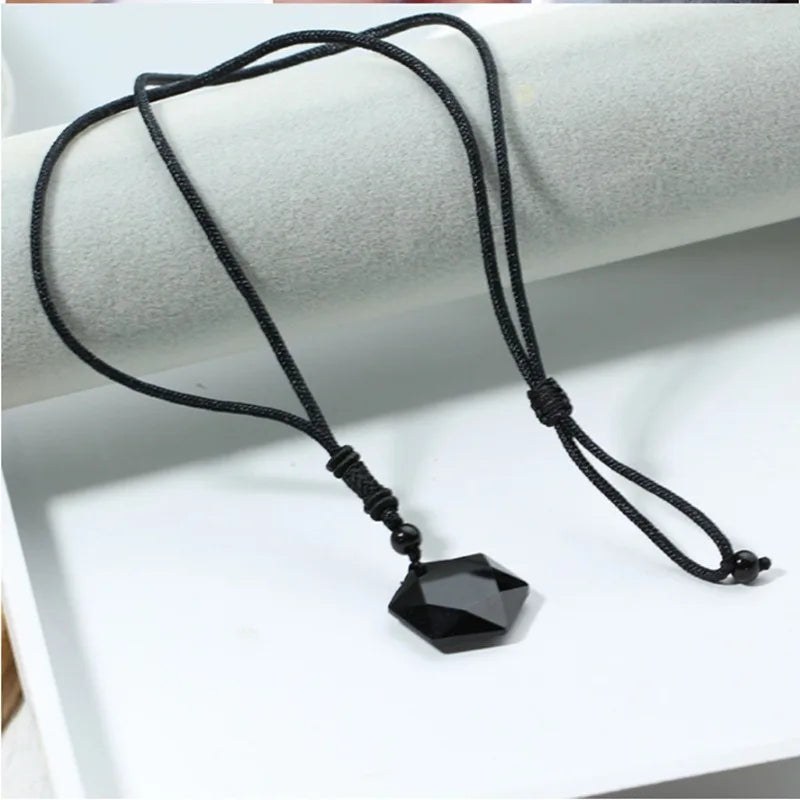 Black Obsidian Star Pendant Necklace — Black