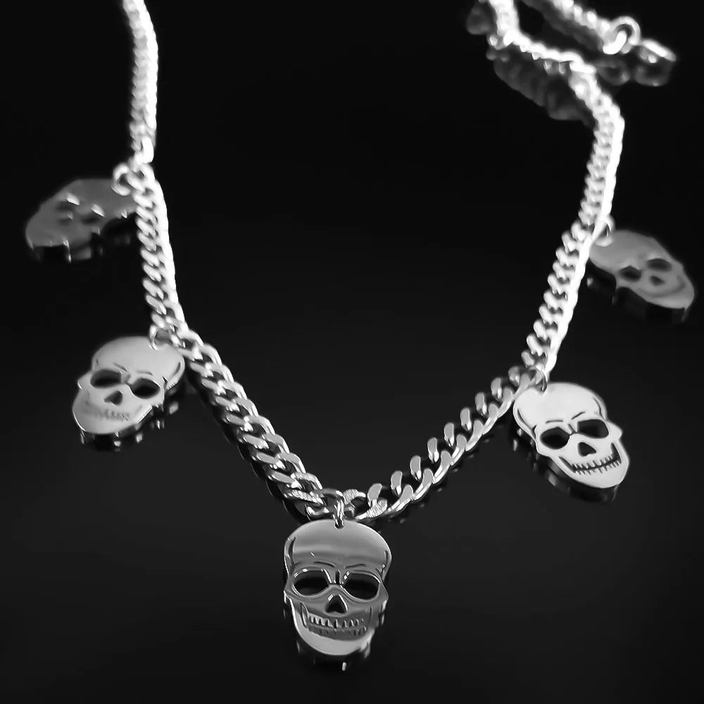 Skull Tassel Pendant Necklace — Stainless