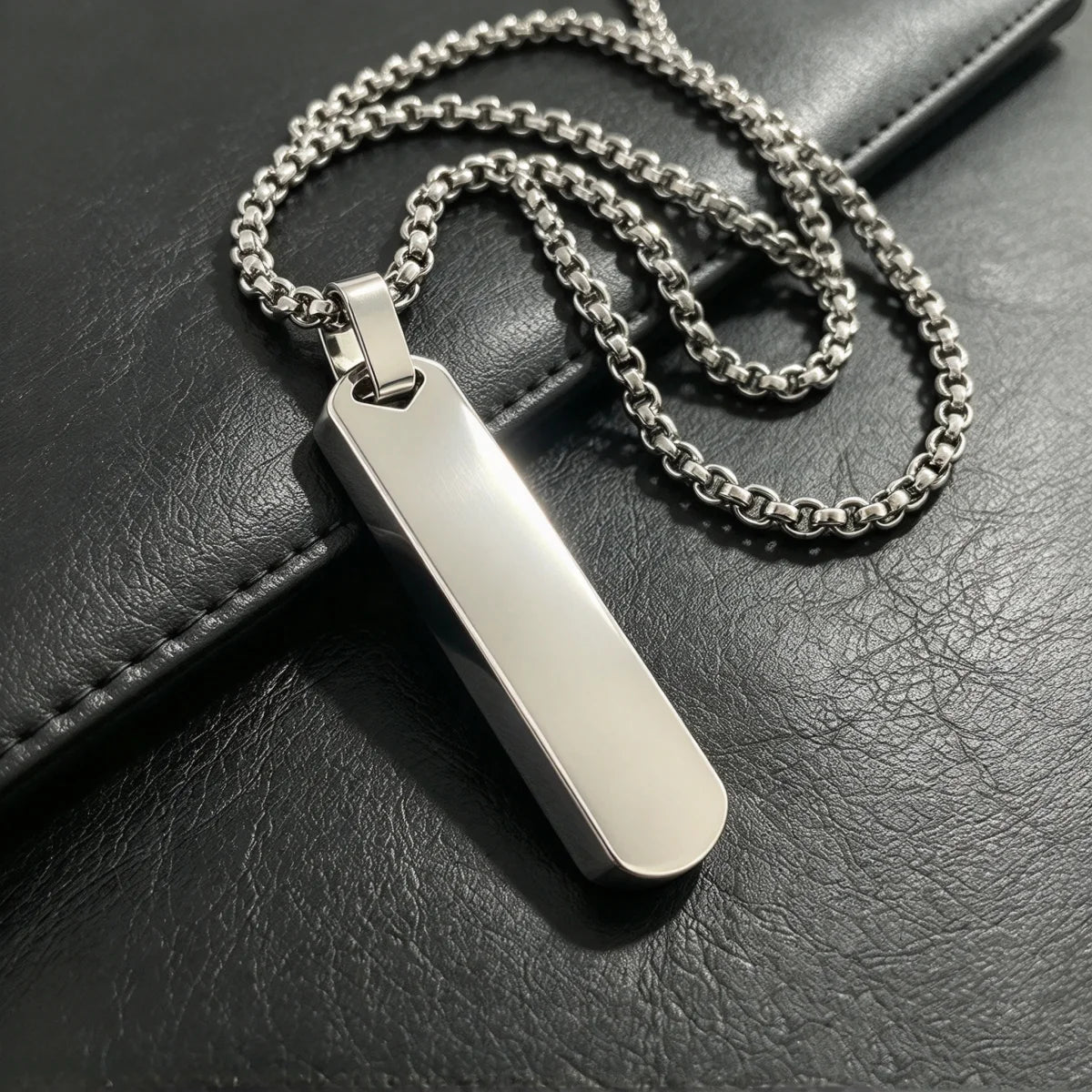 Minimalist Vertical Rectangle Bar Necklace — 316L Stainless Steel