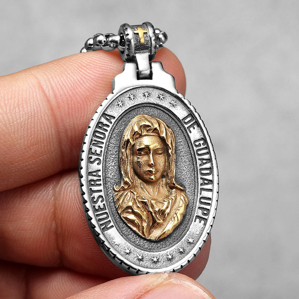 Virgin Mary Cross Pendant — Stainless Steel