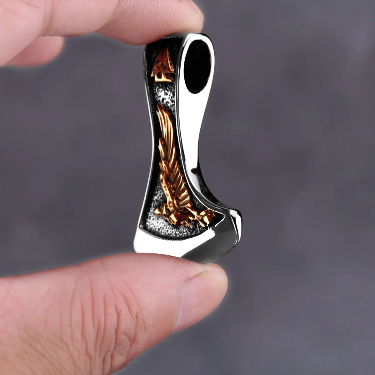Vintage Viking Double Sided Axe Wolf and Crow Men Necklace Fashion Hip Hop Biker Pendant Stainless Steel Jewelry Gift
