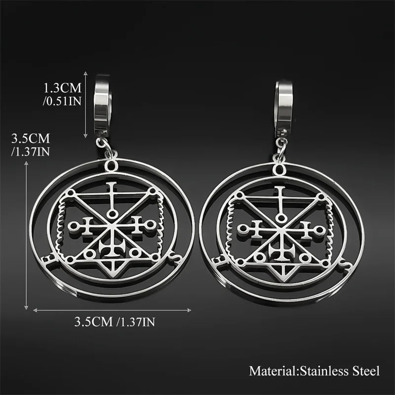 Baphomet Steel Earrings Sigeal Sigil Lucifer Satan