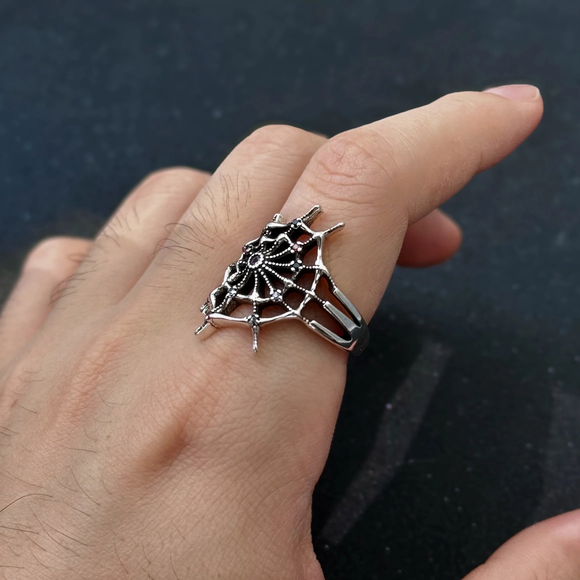 Retro The Spider Web Adjustable Open Ring For Men Punk Gothic Edgy Copper Jewelry Cosplay Holloween Accessories Unisex