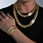 8-14mm Hip Hop Bling Iced Out 18k Gold-plated Stainless Steel Dense Cuban Miami Link Chain Necklaces for Unisex Rapper