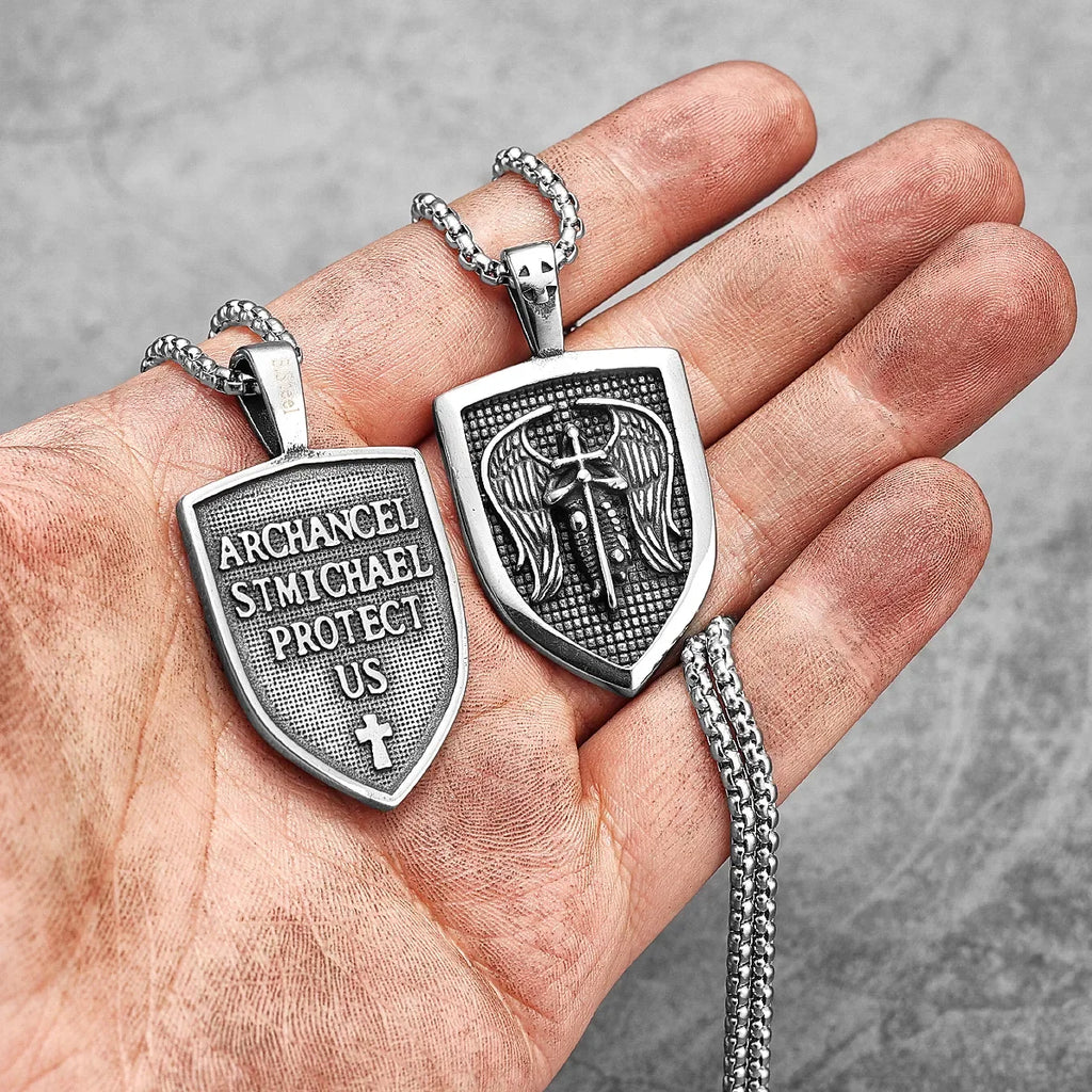 Archangel St.Michael Pendants Stainless Steel Men Women Necklaces Chain Punk Rock Retro Jewelry Accessories Best Gift