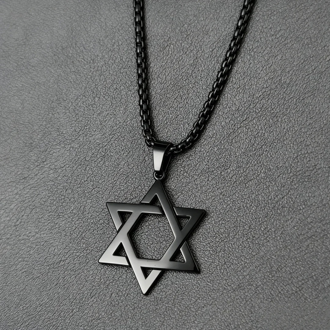 Jewish Star of David Box Chain Necklace — Stainless Steel