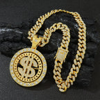 Men Hip Hop Big Rotatable US Dollar Money Sign Pendant Necklace 13mm Iced out Cuban Chain Choker Necklace Rap Rock