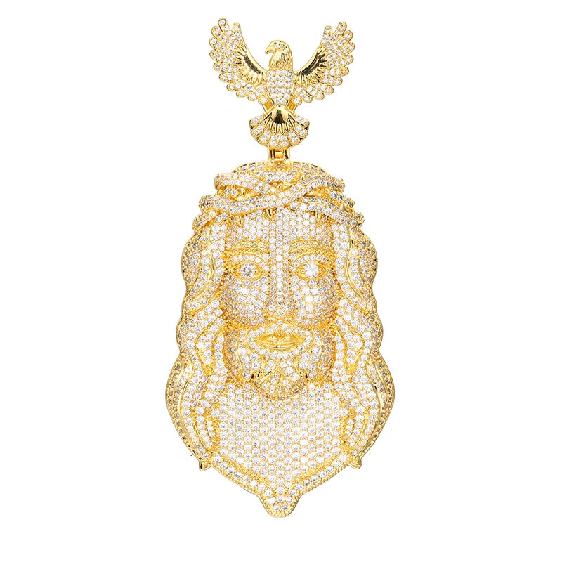 Iced Out Eagle Jesus Piece Pendant Necklace — Copper Alloy