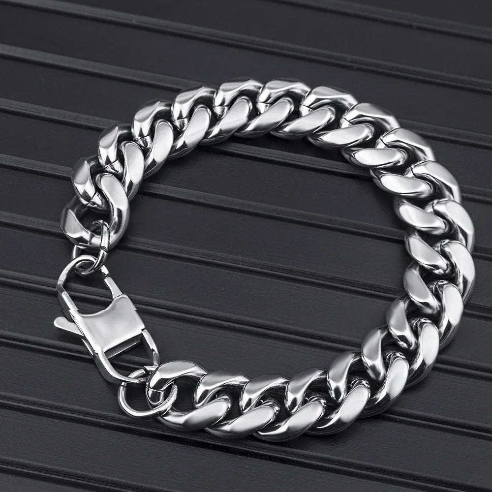 Thick Cuban Link Bracelet 8-14mm — Stainless Steel