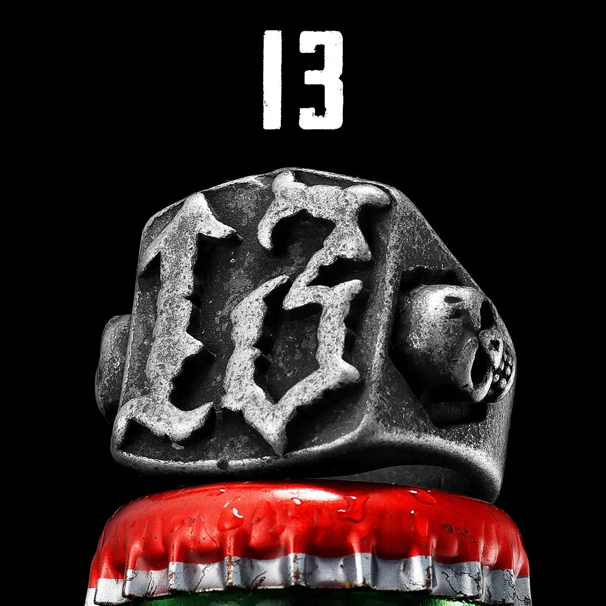 Lucky 13 Skull Ring — Stainless Steel
