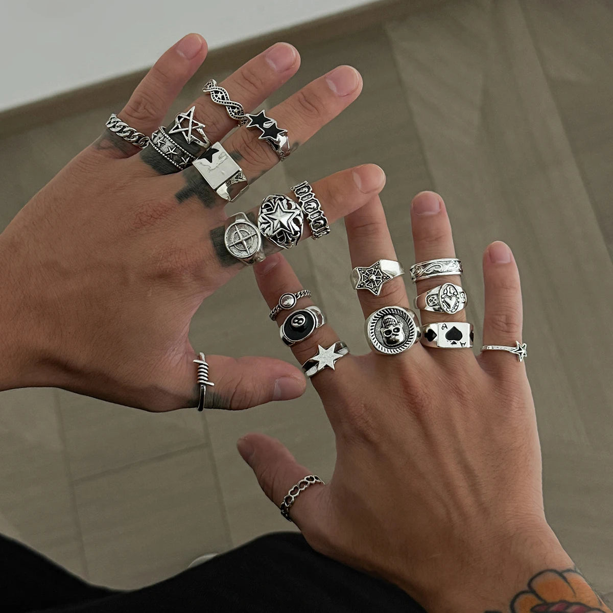 Gothic Pentagram Silver Ring