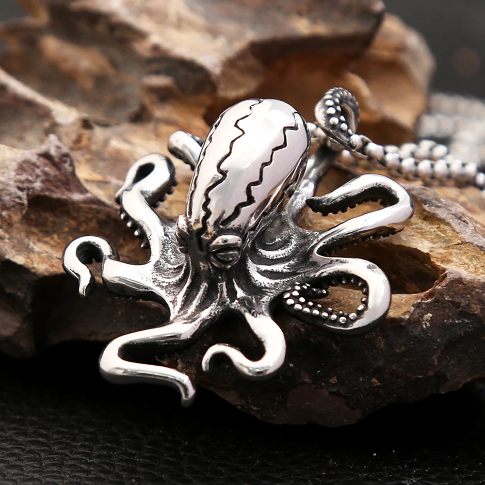 High Quality Punk Stainless Steel Big Octopus Pendant Necklace For Men Classic Deep Sea Animal Necklaces Fashion Jewelry Gifts