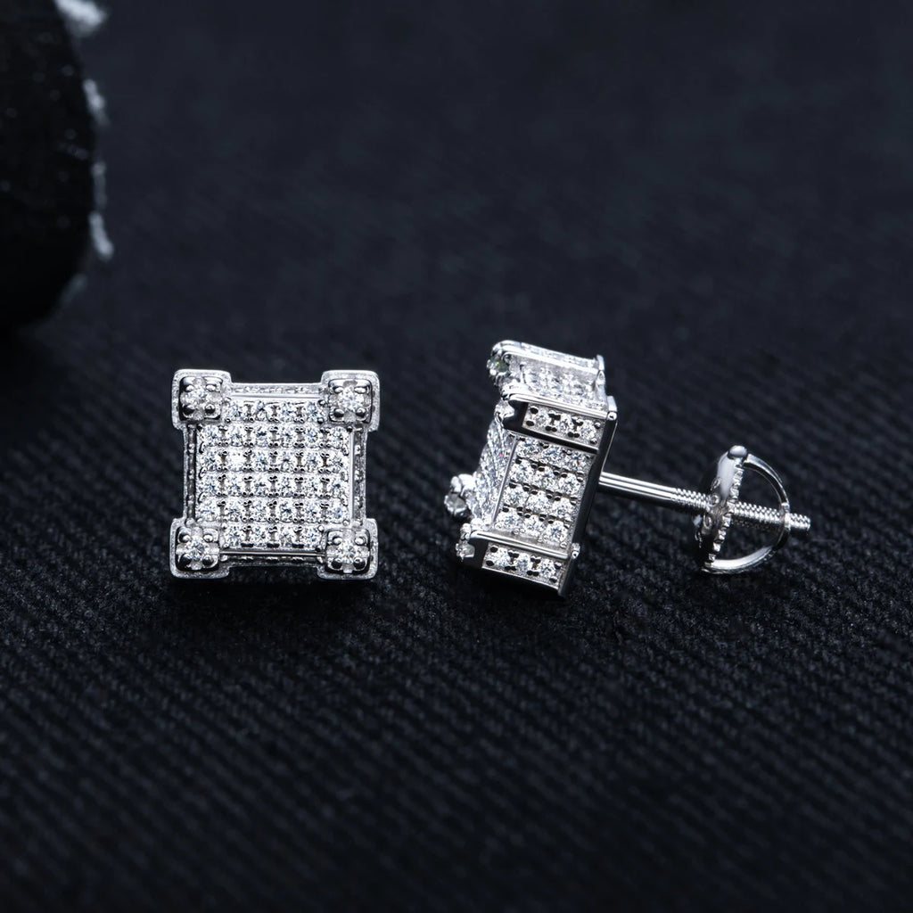 Iced Out Square Stud Earrings — 925 Silver