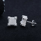 Iced Out Square Stud Earrings — 925 Silver