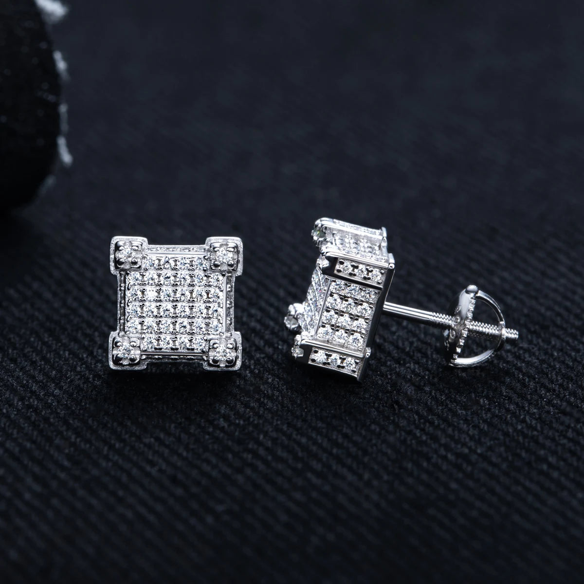 Iced Out Square Stud Earrings — 925 Silver