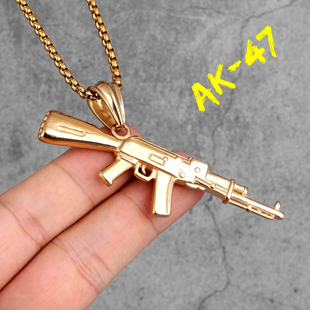 Gun Series AK47 M16 Sniper Rifle Stainless Steel Jewelry Men Necklaces with Pendant For Male Women Punk Hip Hop Gifts Wholesale