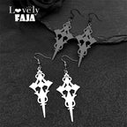 Gothic Cross Steel Earrings Satan Witch Big Hoop