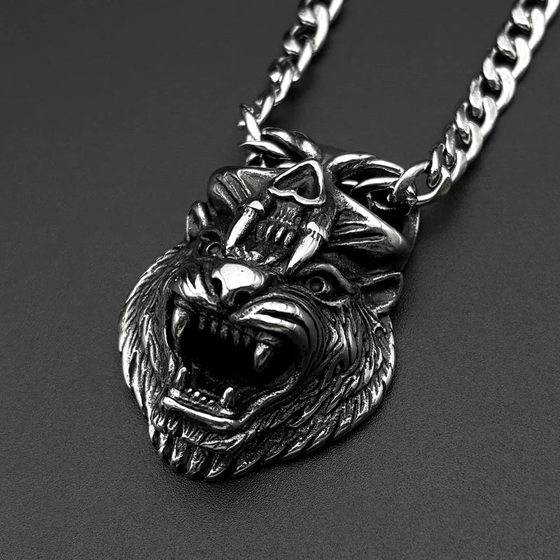 Devil Skull Tiger Head Pendant — Silver