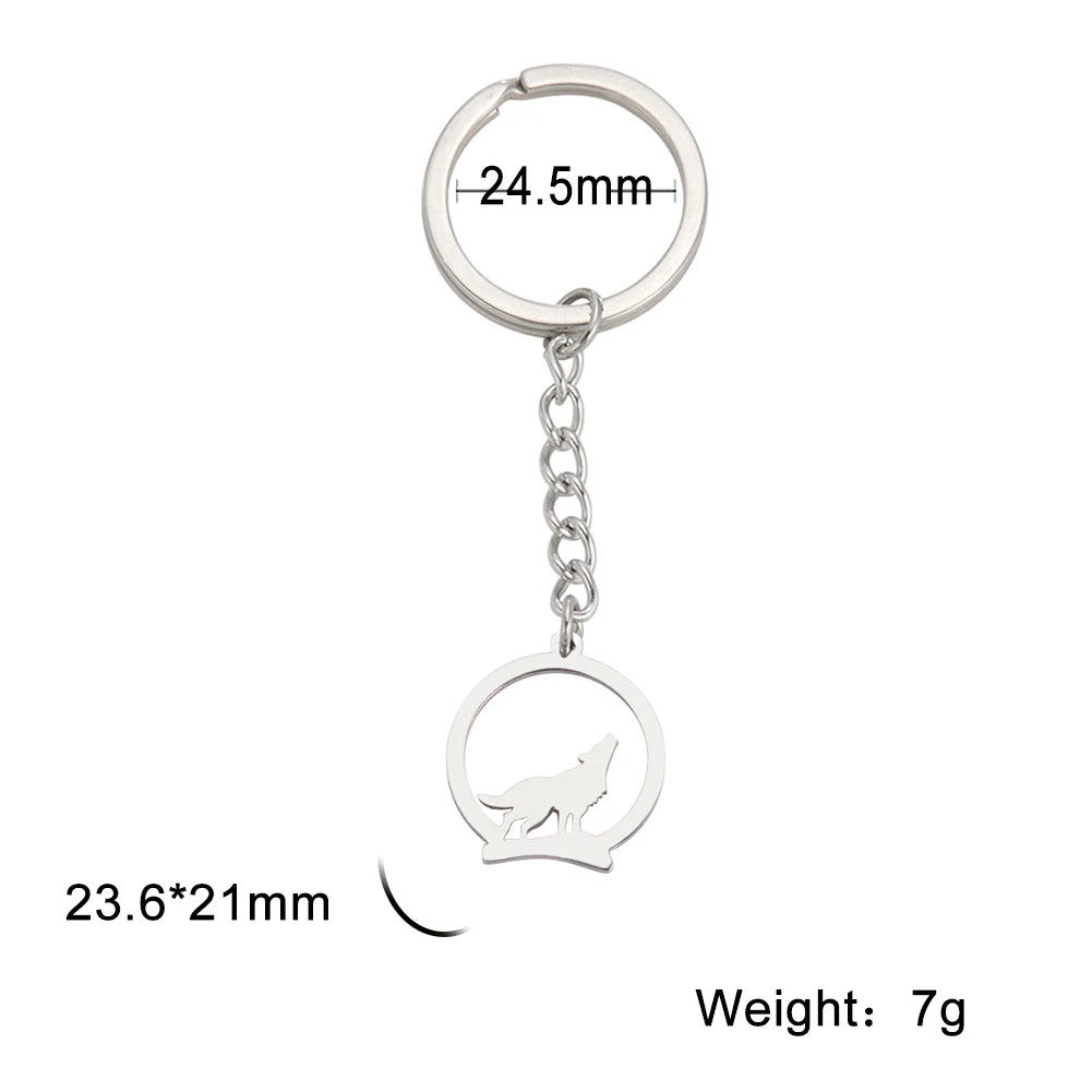 Round Wolf Pendant Keychain for Men — Stainless Steel