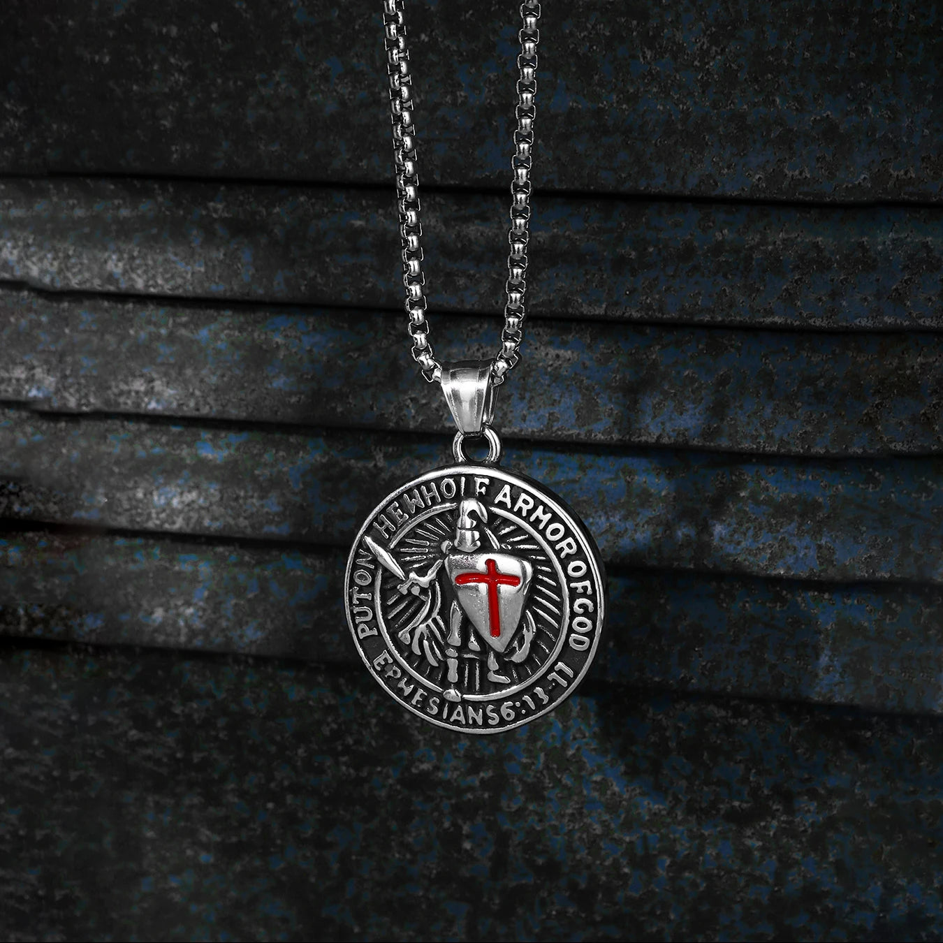 1PC INGX Stainless Steel Men's Retro Knight Cross Shield Pendant Necklace for Men Medieval Viking Necklace Man Jewelry