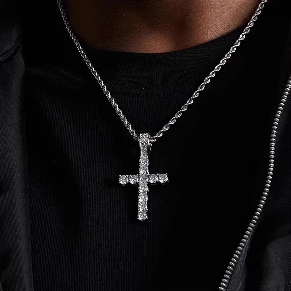 Iced Cross 925 Silver Pendant Necklace