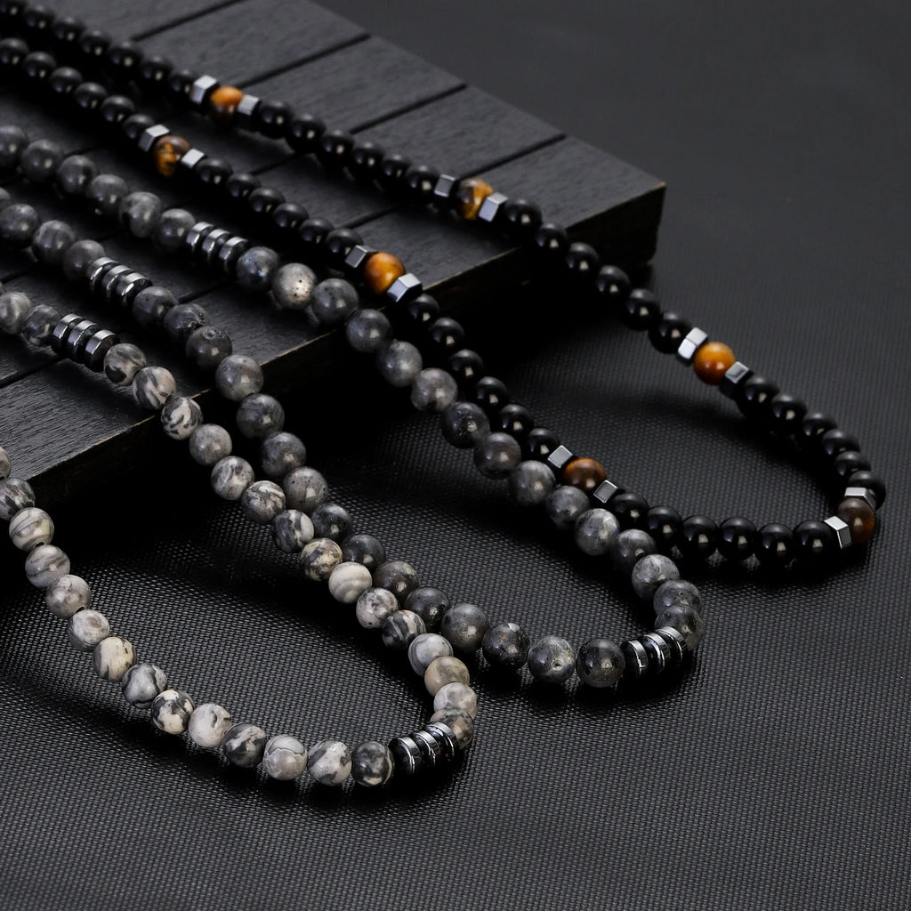 Obsidian Tiger Eye Minimalist Choker Necklace — Black-Tone, 6mm