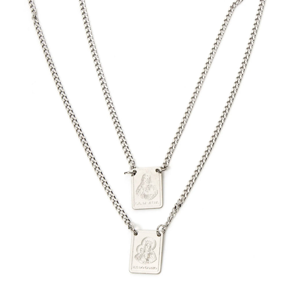 Virgin Mary Curb Chain Necklace — Silver