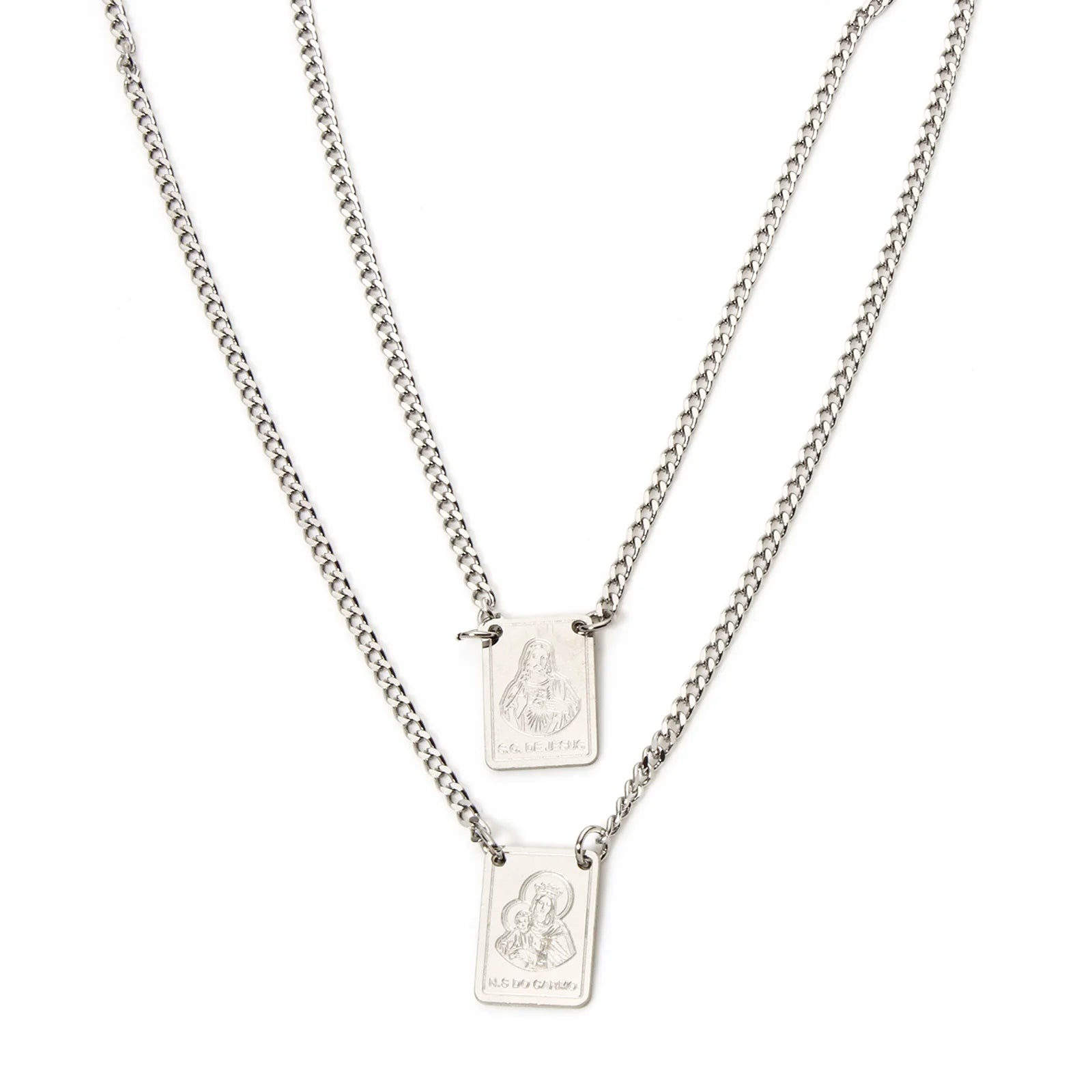 Virgin Mary Curb Chain Necklace — Silver