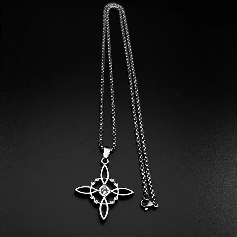 Knot Silver Pendant Witch Rhinestones Wicca Magic