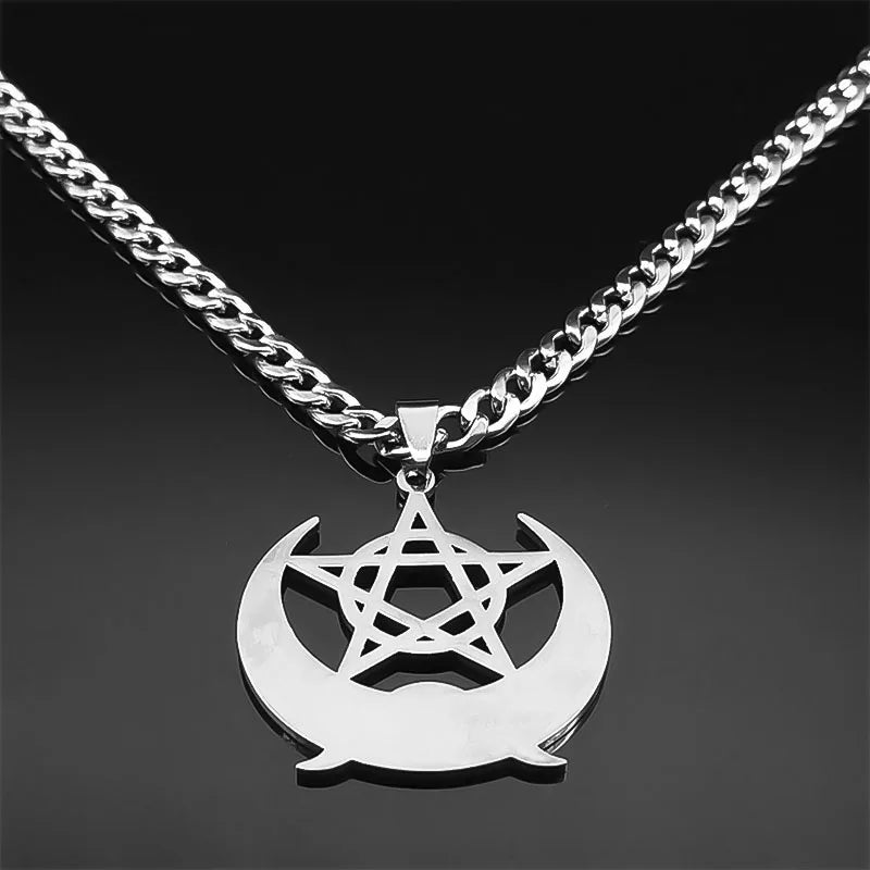 Wicca Triple Moon Pentagram — Stainless