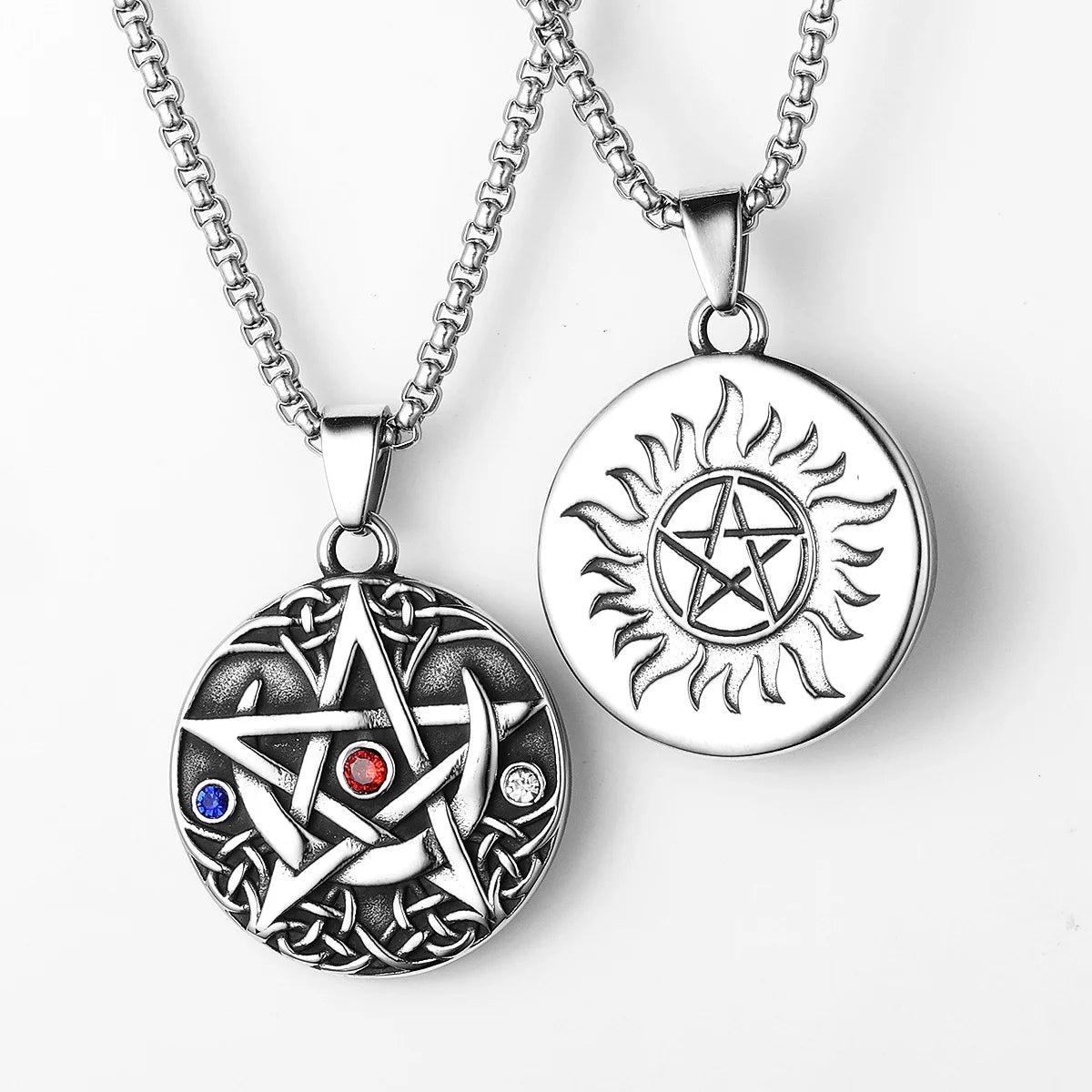 Star Moon Pendant Necklace Stainless Steel Vintage