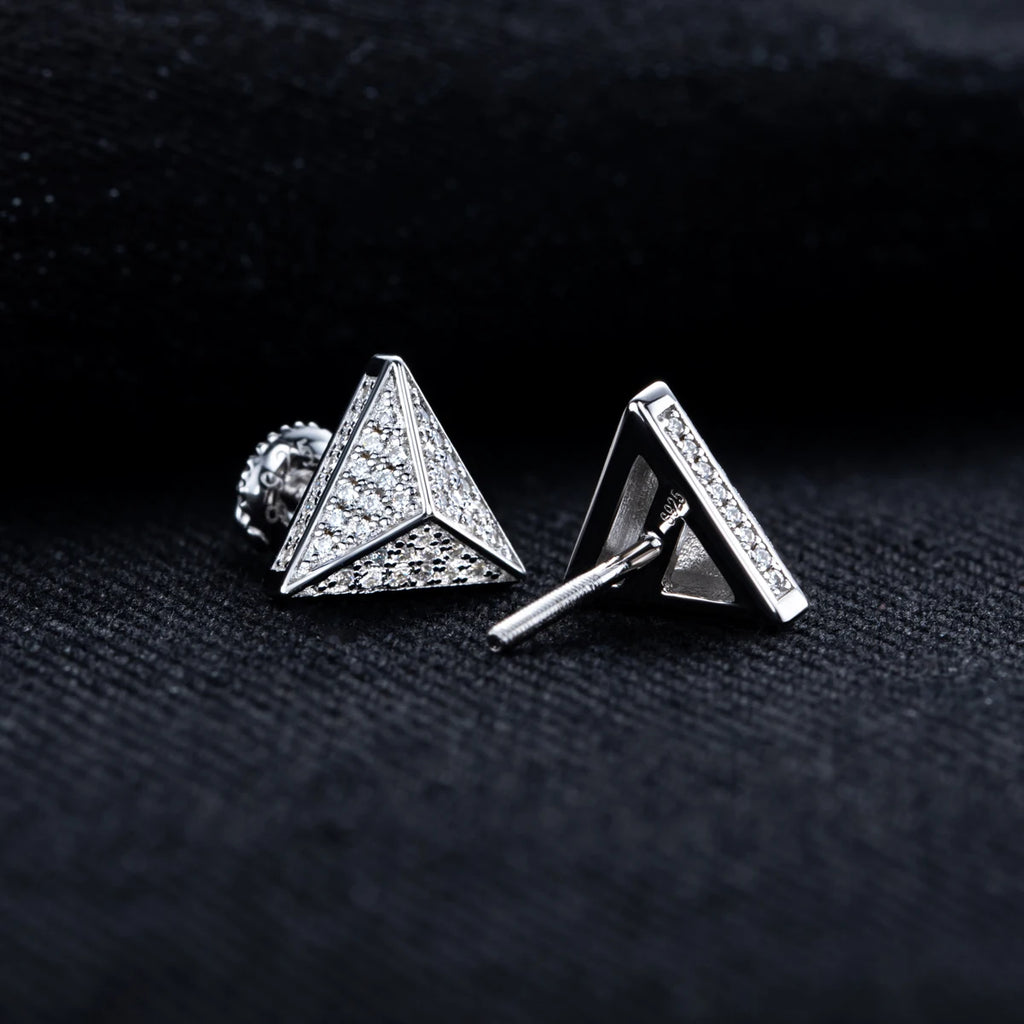 Iced Out Triangle Stud Earrings — 925 Silver