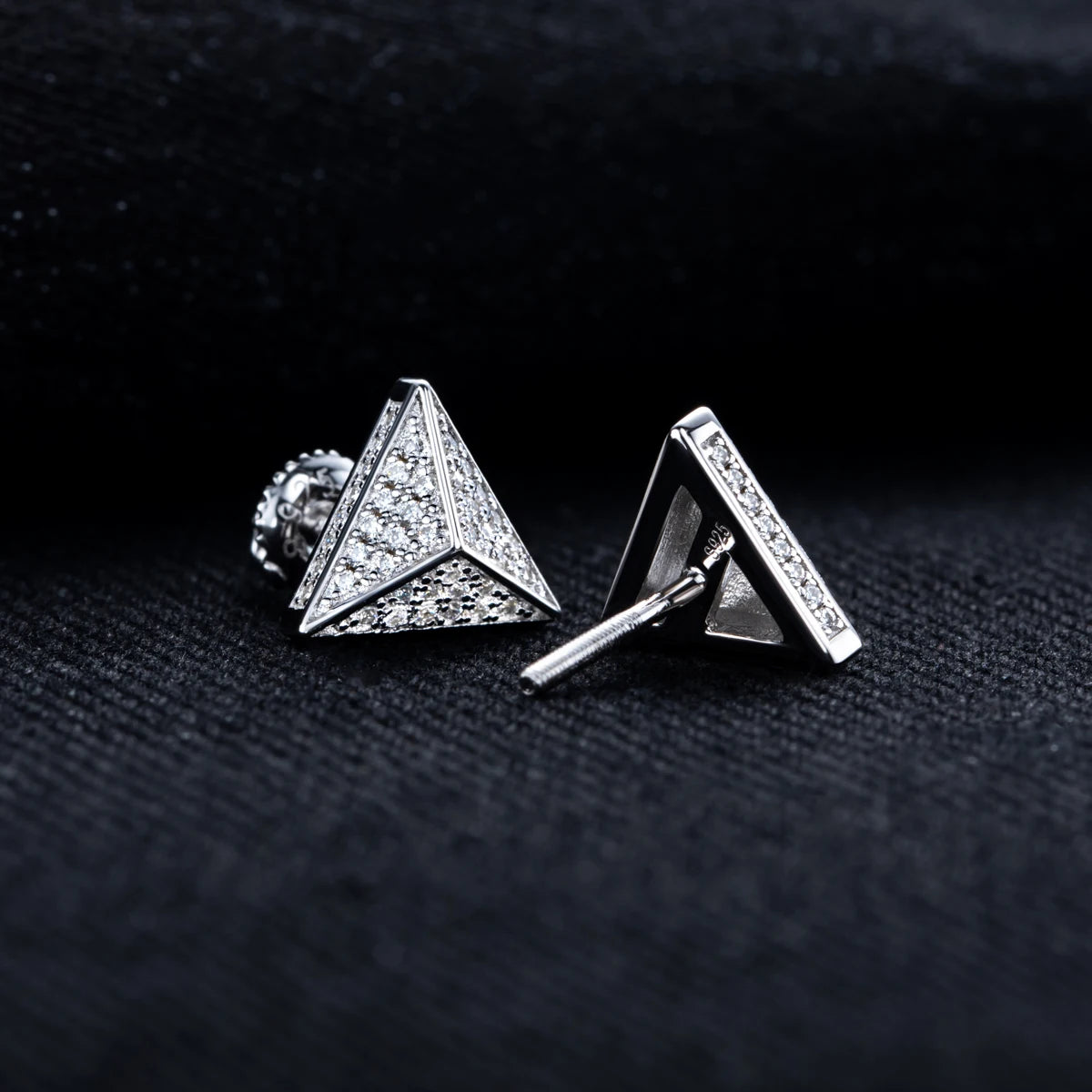 Iced Out Triangle Stud Earrings — 925 Silver