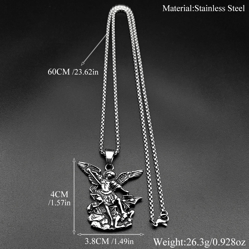 Archangel Michael Amulet Necklace — Silver-Tone